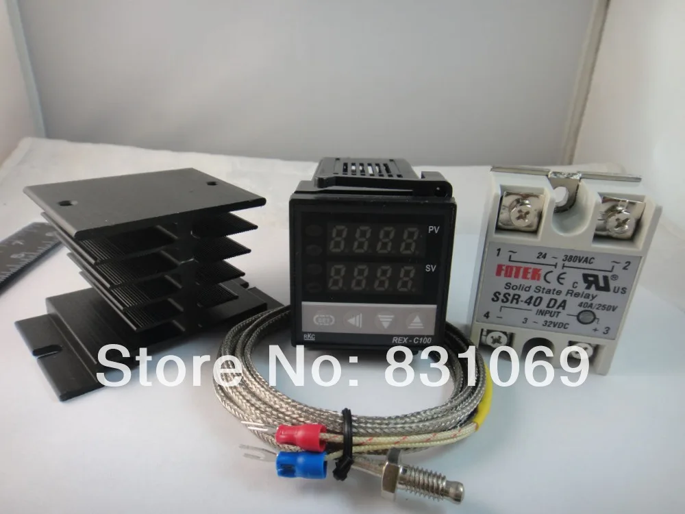 1pcs/lot 100-240VAC PID Temperature Controller + Max.40A SSR + Heat Sink + 2m K probe Brand New