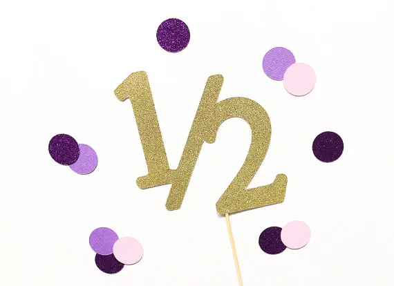 12 piece Half Birthday Glitter Cake Topper - 1/2 Birthday Cake Topper - Half Birthday, 6 Month Birthday, Birthday Cake Topper