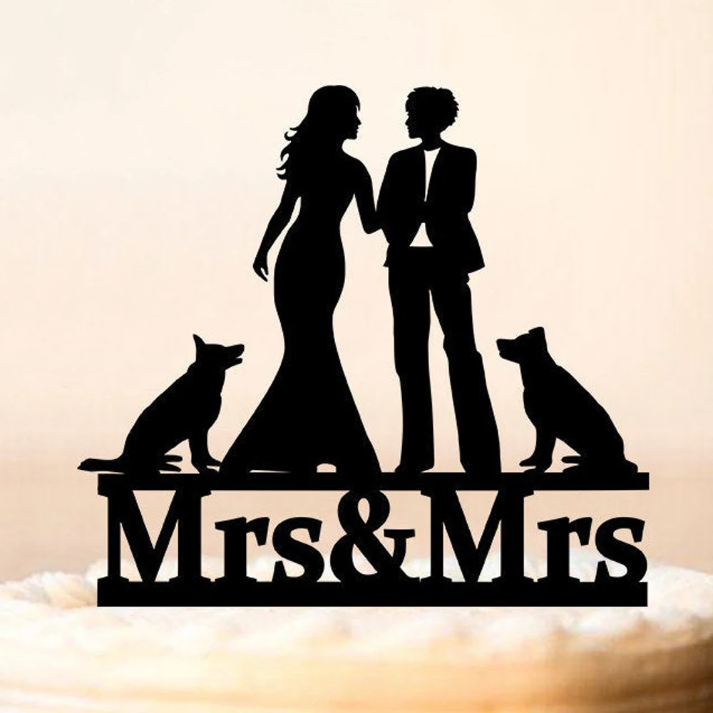 Sam Del Sesso Wedding cake topper con due cani, La Signora & Mrs con i cani Forniture Decorazione di Cerimonia Nuziale, ragazza E Una Ragazza