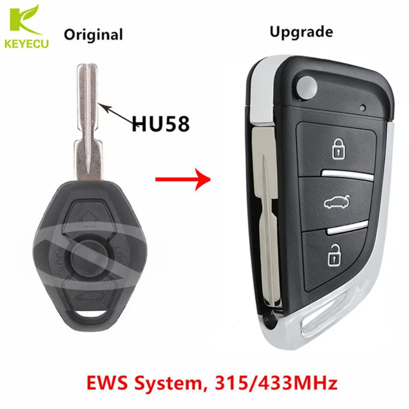 

KEYECU Replacement Upgraded Flip Remote Key fob 315/433MHz ID44 EWS System for BMW E36 E38 E39 E46 E53 E60 E61 E81 X3 X5 Z3 Z4