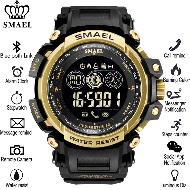 SMAEL Men Electronic Watch Outdoor Sport Waterproof Digital Stop  Watches Chronograph Week Display Auto Date Alarm Male Clock