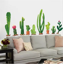 Cactus Plant TV Background Wall Stickers Home Decor Living Room 3D Wall Decal Autocollant Mural