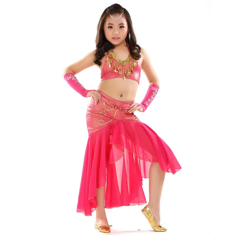 สไตล์ใหม่ Kids Belly Dance เครื่องแต่งกาย Oriental เครื่องแต่งกายเต้นรำ Belly Dance Dancer เสื้อผ้า Kostum Tari India สำหรับเด็กไม่มีแขน