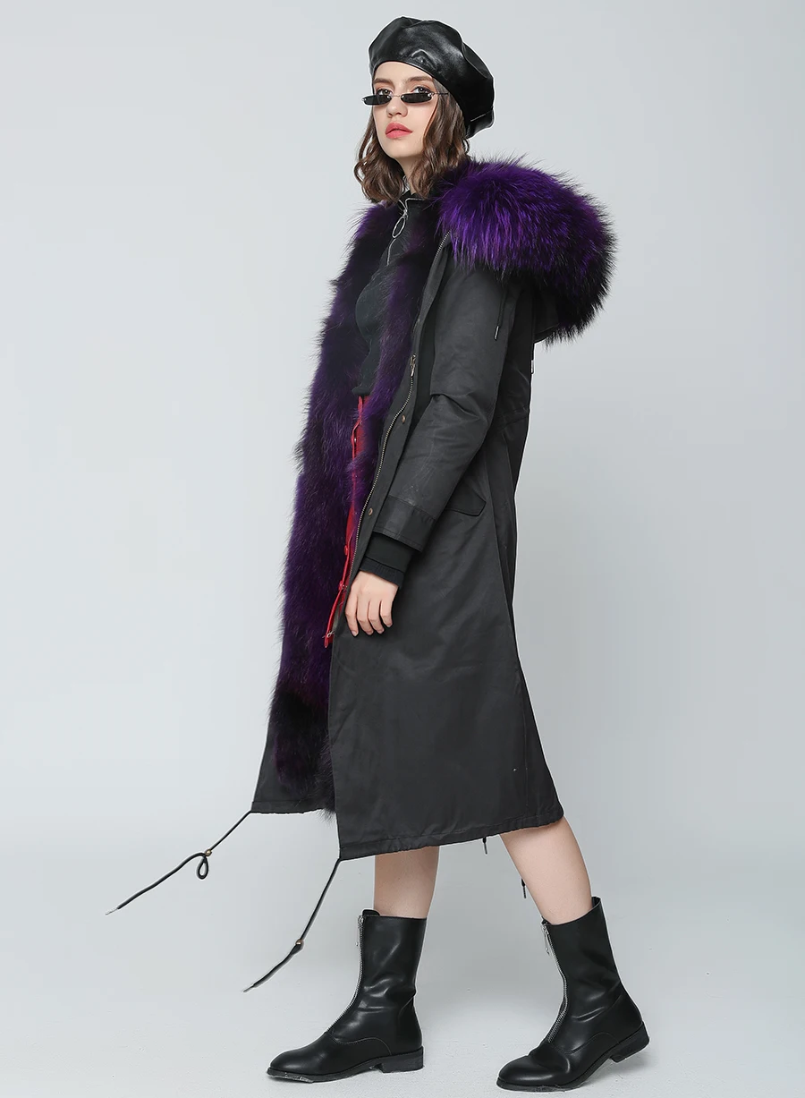 Echter Pelzmantel Winterjacke Damen Langer Parka Wasserdicht Großer Natürlicher Waschbärpelzkragen Kapuze Dick Warm Echter Fuchspelz-Futtermantel – Detail 26