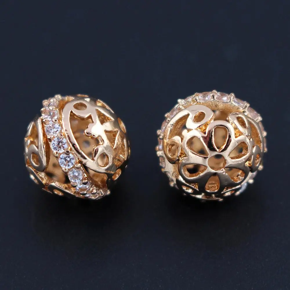 

Quality Gold Color Metal Spacer Bracelet Beads Filigree Round Beading Rhinestone Pave Findings DIY Women Necklace Jewelry Making