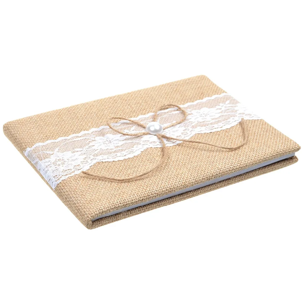 Burlap and Lace Pearl Design Guest Book For Rustic Wedding