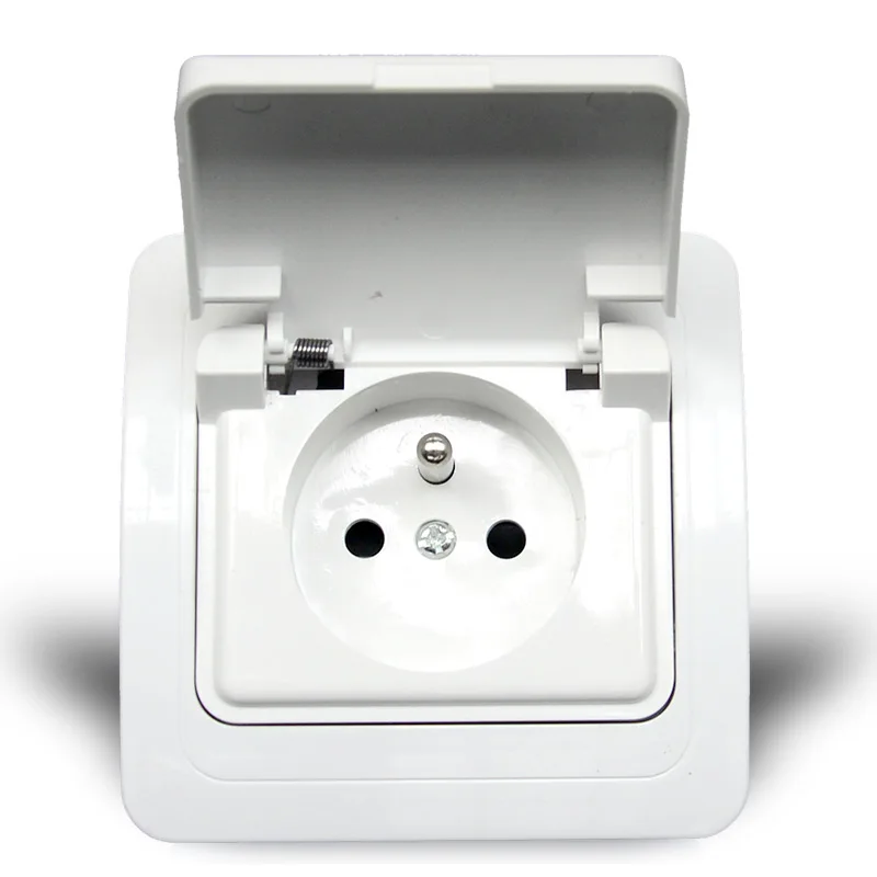 French Standard Wall Power Outlet Splash Socket With Cover Waterproof OA810FC