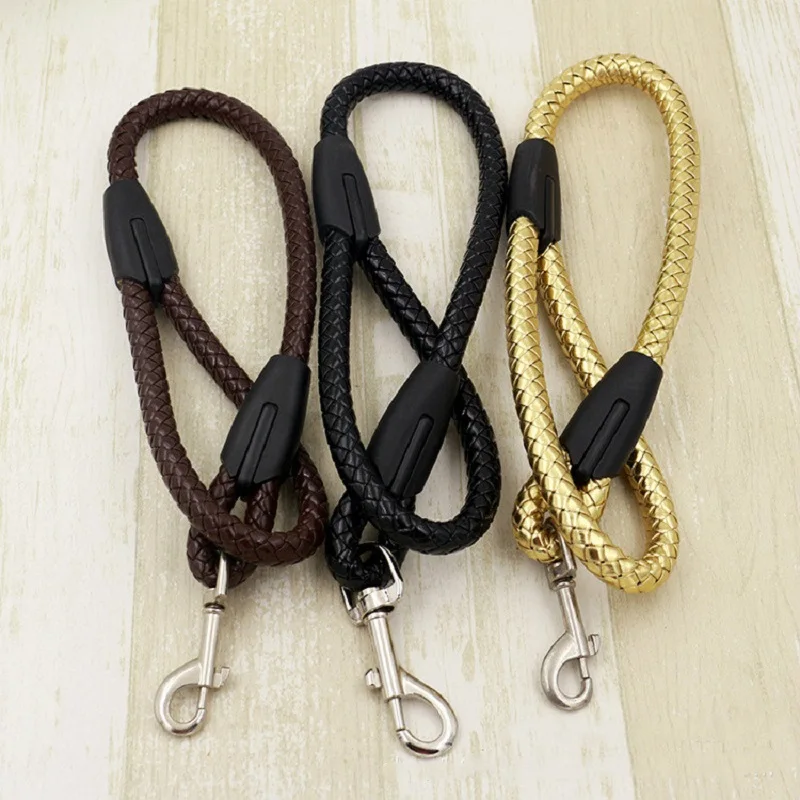 New PU leather Weave Medium and large dog leash Short Traction Round rope big dog chain Prevent strain pet lead leashes for dogs