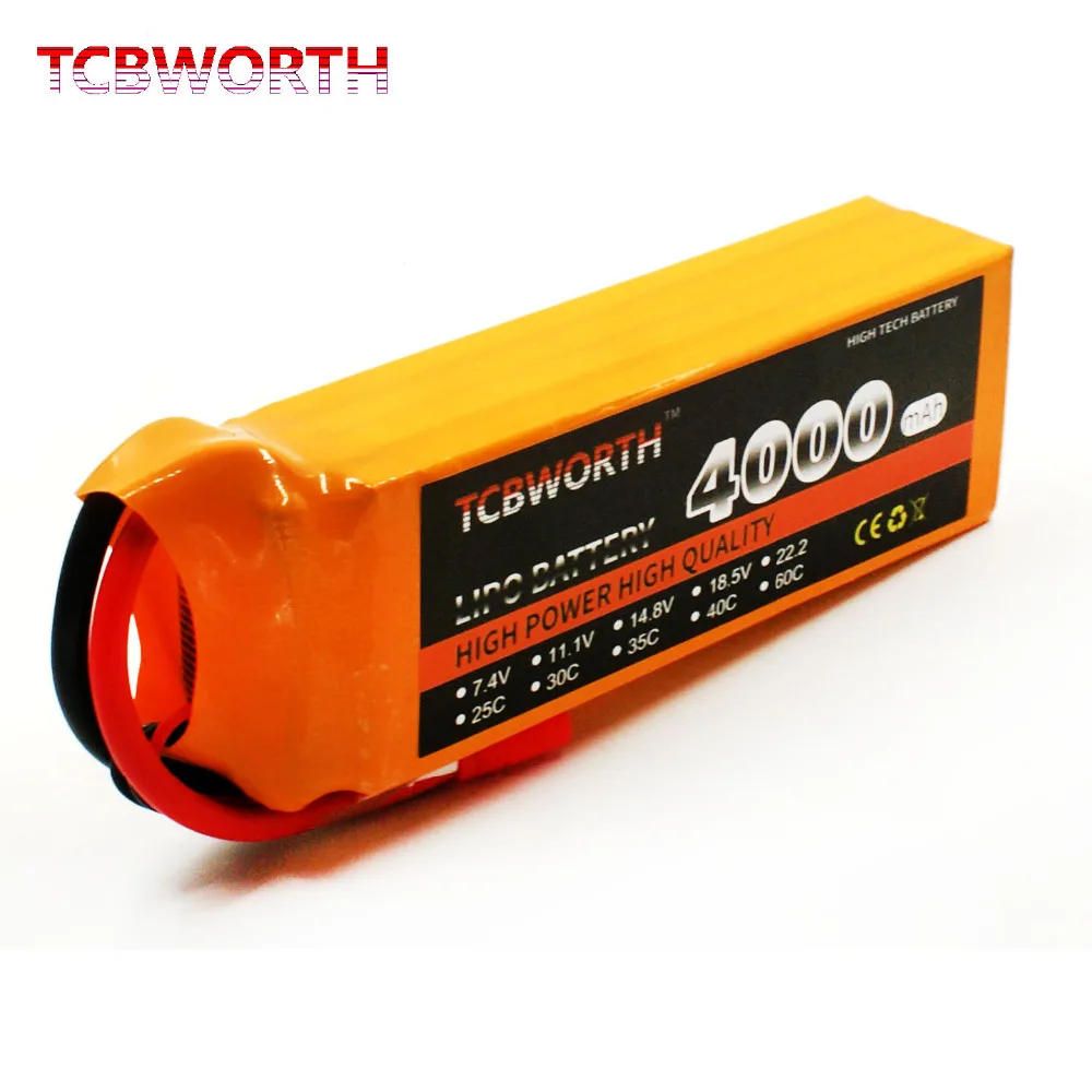 TCBWORTH RC LiPo Battery 4S 14.8V 4000mAh 35C 60C For RC Helicopter Quadrotor Car boat Drone Truck AKKU With XT60/Deans plug