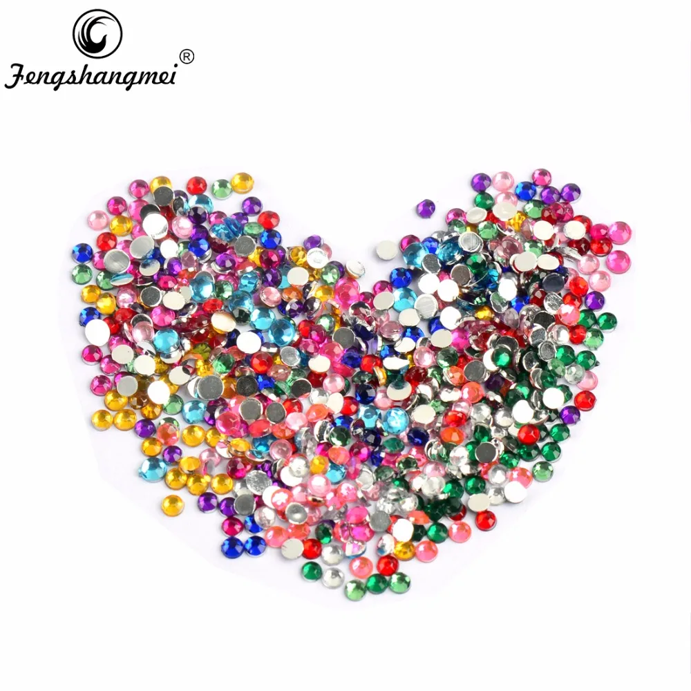 Fengshangmei 3D DIY Nail Art Design Stones Flat Bottom Mix Colors Round Crystal Nail Decoration Rhinestones