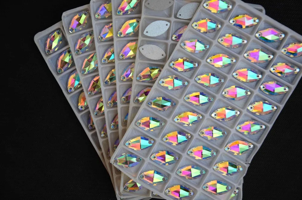 AAA Quality All Sizes Crystal AB Color Navette Sew on stone 5*10mm,6*12mm,7*15mm,9*18mm,13*22mm,15*31mm horse eye Flatback