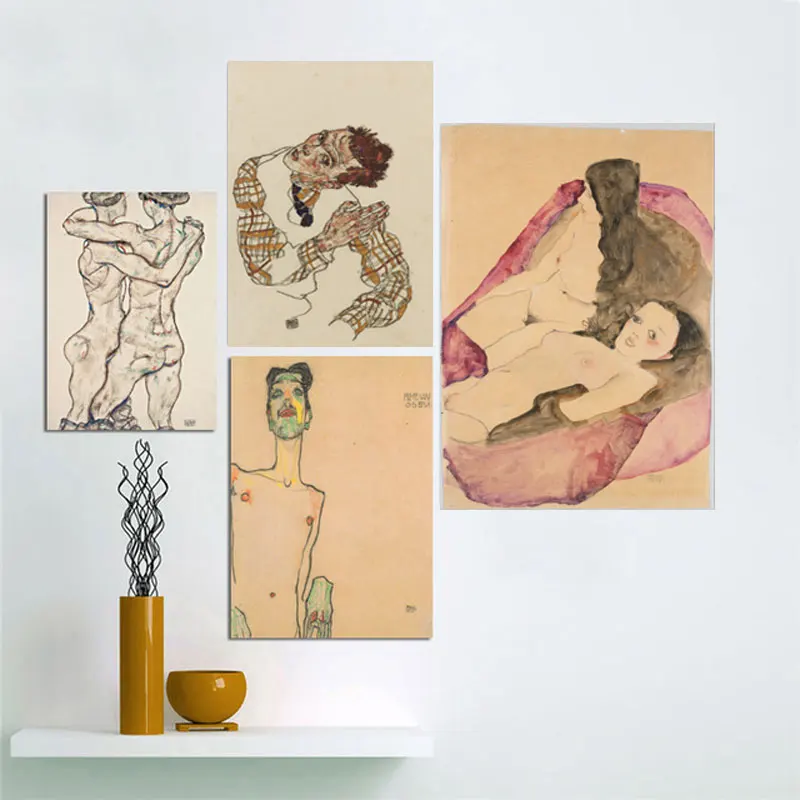 Egon Schiele Abstact Body Color Delineation Sketch Canvas Art Print Painting Poster Wall Picture For Living Room Home Decor