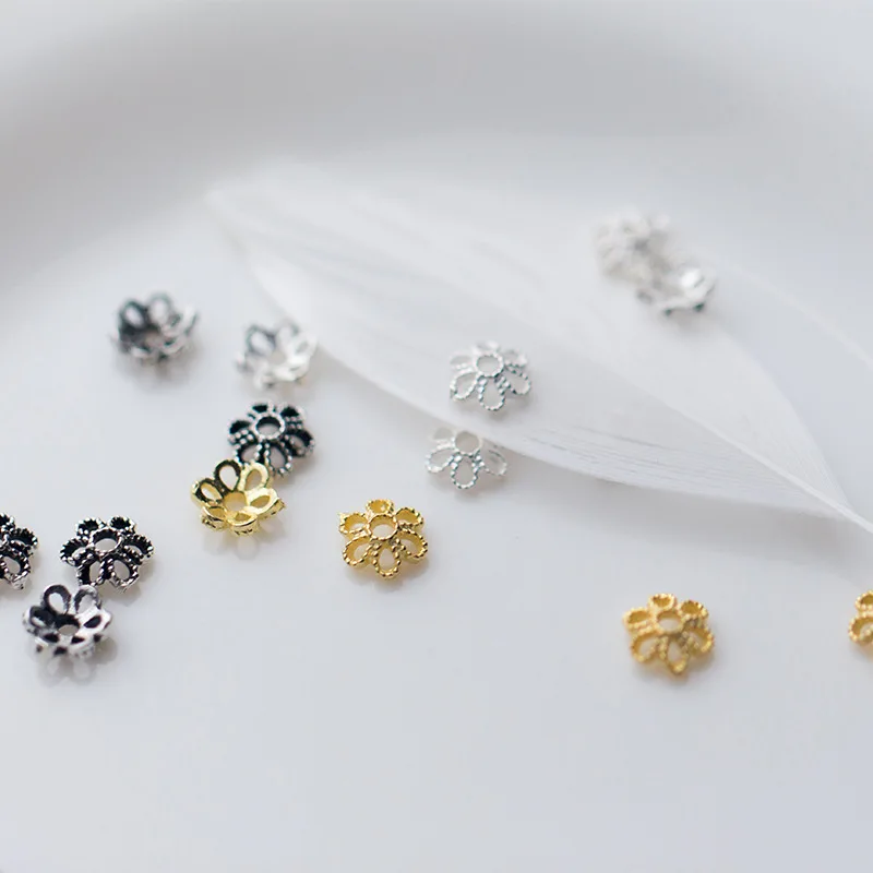 

2 шт./лот, 100% стерлинговое серебро 925 пробы, филигранные колпачки для бусин, 6 мм, золото, серебро, черный цвет, заглушки для рукоделия, аксессуары для изготовления ювелирных изделий своими руками