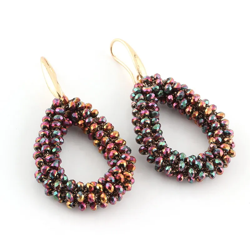 Sehuoran Dangle Earrings For Woman Big Long Earing Drop Earrings Handmade Braided Crystal Earrings Bohemian Style New Statement