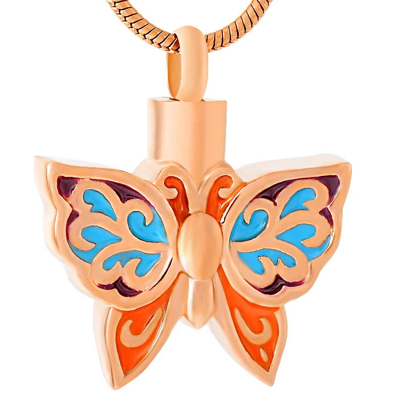 IJD9403 Stainless Steel Urn Cremation Keepsake Necklace for Ashes Urn Waterproof Butterfly Memorial Pendant Jewelry