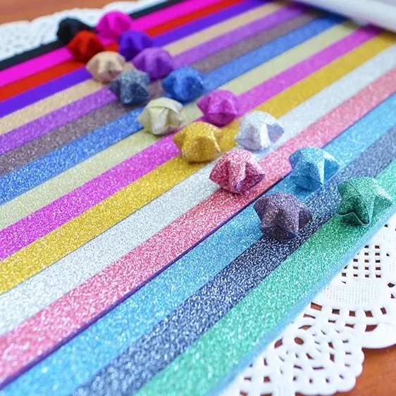 

60pcs/lot Folding Kit Lucky Origami Rainbow Color Pure Color Pearl Shine paper Wish Star Paper Strips Paper Crafts Gift