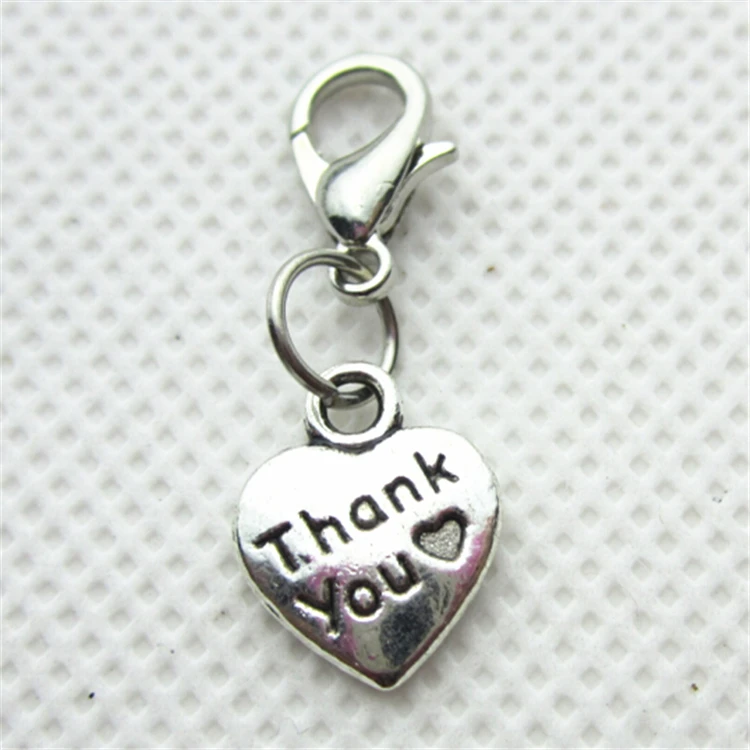 

Hot Selling 100pcs Thank You Heart Dangle Lobster Clasp Charms For DIY Jewelry Accessory