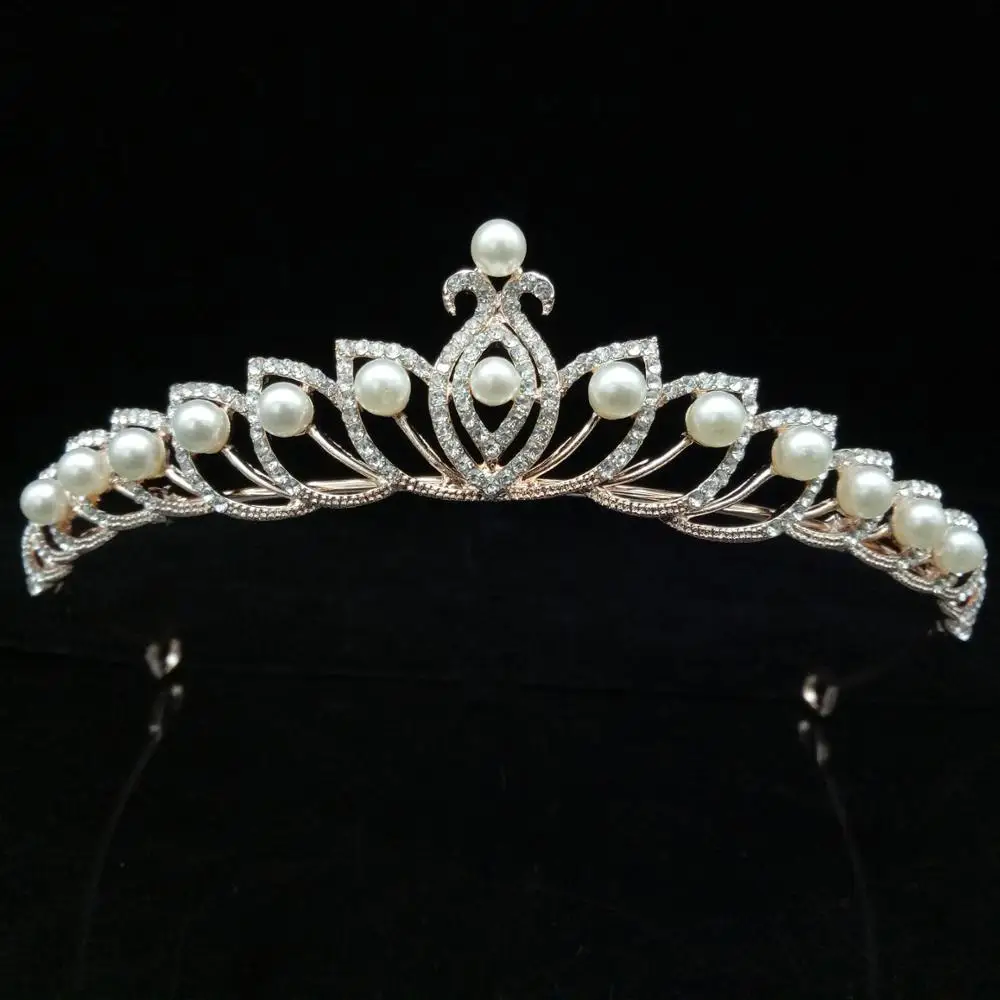 Gorgeous Silver Color Crystal Pearls Bridal Tiaras Crown Alloy Rhinestone Pageant Diadem Bride Headband Wedding Hair Accessories