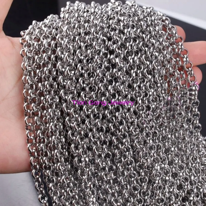 

Lot of 10 meters in bulk 6mm Stainless Steel Round ROLO Link Chain Jewelry Finding /Marking Chain DIY Shiny