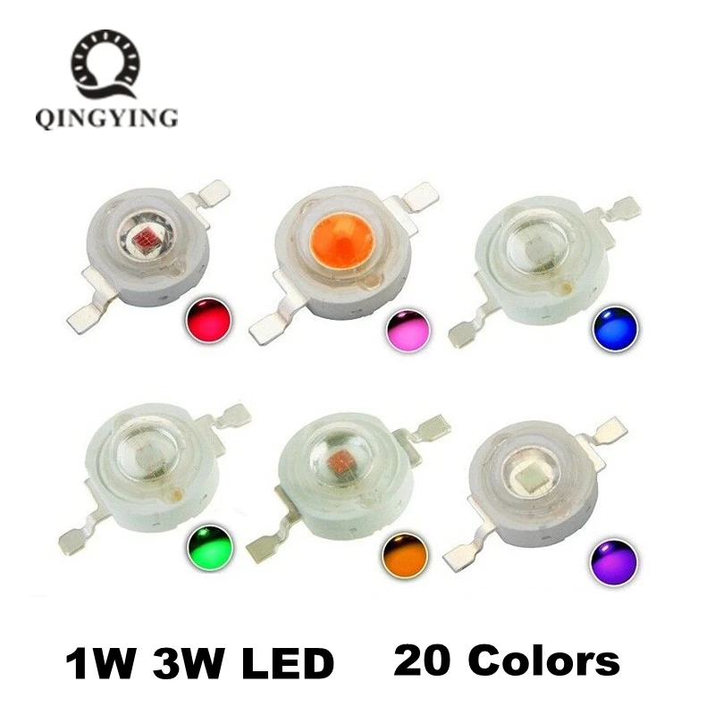 50pcs LED 1w 3w High Power LED Chip, RGB Red Green Blue Yellow Cold White Nature White Warm White Light Source