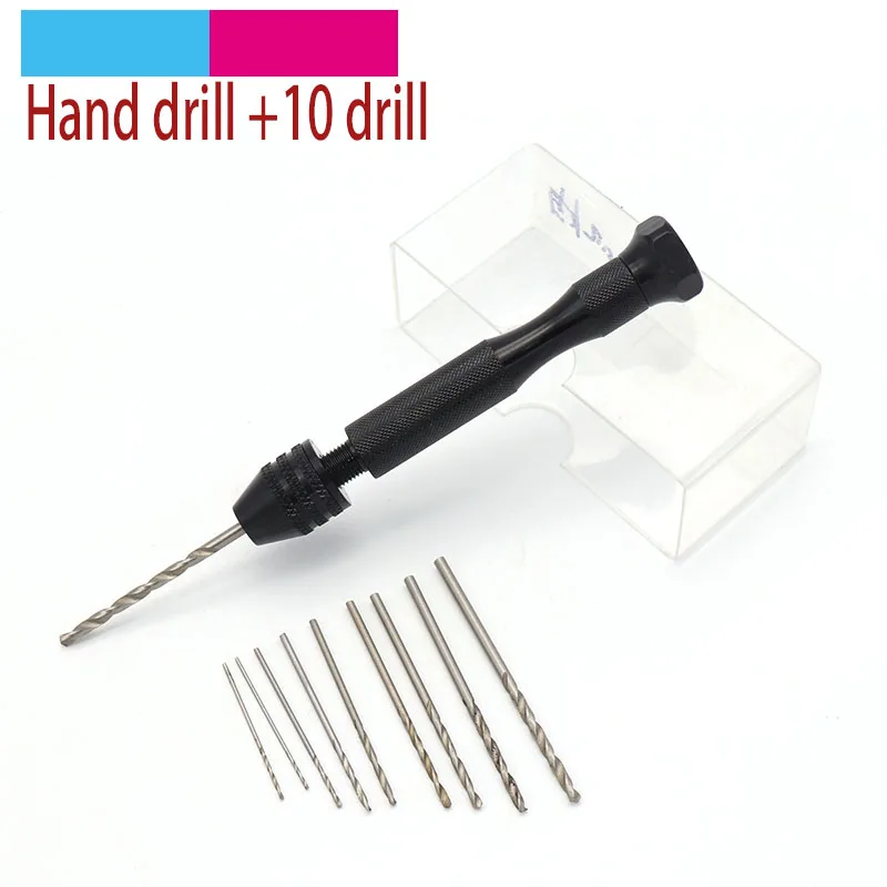 10pcs Alloy Steel Twist Drills Rotary Tools Wood Drilling + 1pc Hand Drill Mini Micro Aluminum Hand Drill Bits Set Rotary Tools