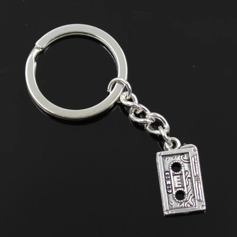 New Fashion Men 30mm Keychain DIY Metal Holder Chain Vintage Retro 80's Cassette Tape 23x12mm Silver Color Pendant Gift