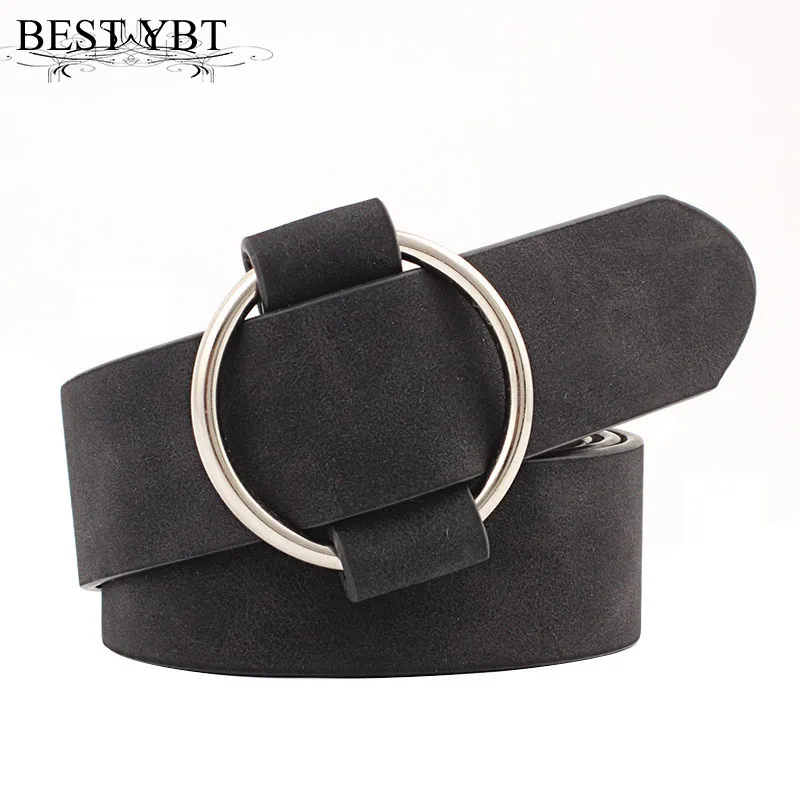 Best YBT Women leather belt Newest Round buckle belts female leisure jeans wild without pin metal buckle Women strap belt