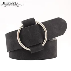 YBT – ceinture en cuir à boucle ronde pour femme, jean de loisirs sauvage sans broche en métal