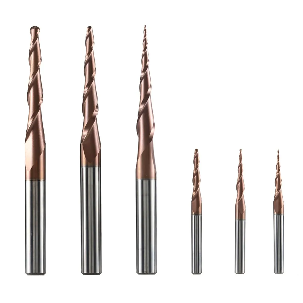 Imagem -02 - Carboneto de Tungstênio Cônico Bola Nariz Final Moinho Cnc Gravura Carving Router Bits Fresa para Madeira e Metal Hrc62 1pc