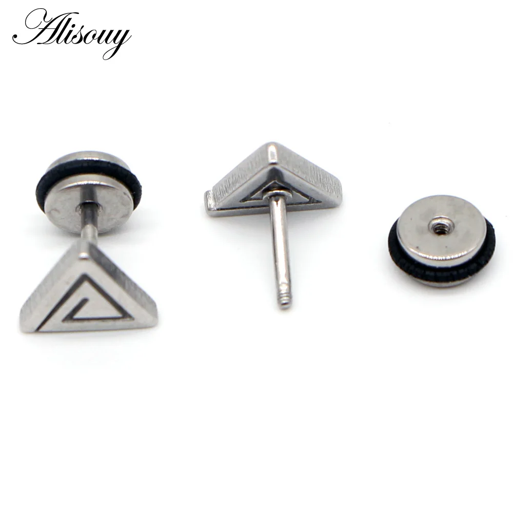Alisouy 2pcs Casual Stainless Steel Triangle Design Stud Earrings Black Gold Color Man Fashion Jewelry Male Earrings