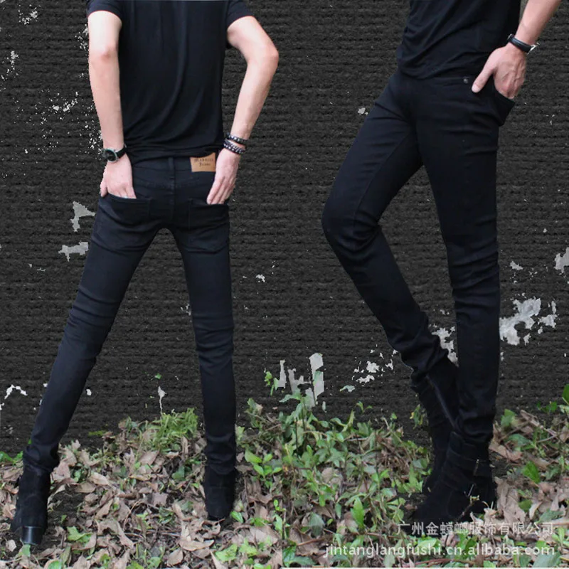 New Arrival Men`s Black Super Skinny Jeans Little Stretchy Elastic Slim Fit Pencil Pants For Male