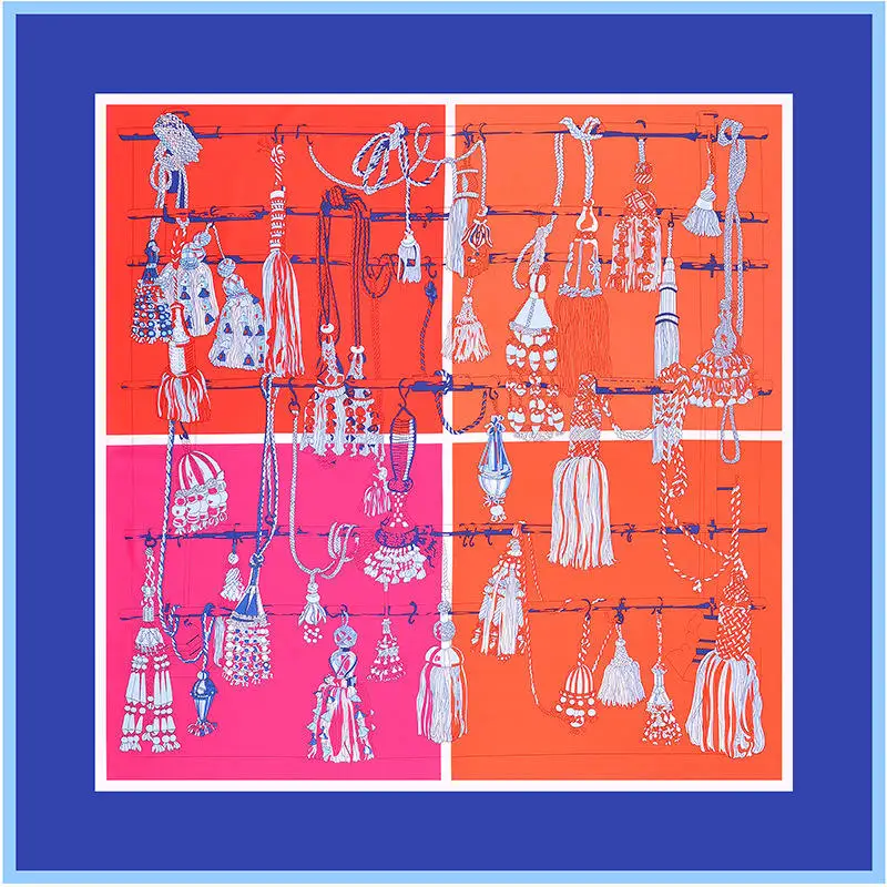Hot new Silk Scarf for Women Boutique hanging pattern Design Print 130x130 big Square 100% Silk Fashion Bandana Wrap Lady Gift