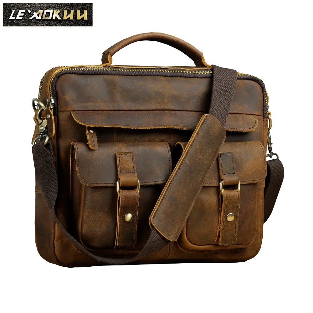 Men Quality Leather Antique Design Business Briefcase 13\