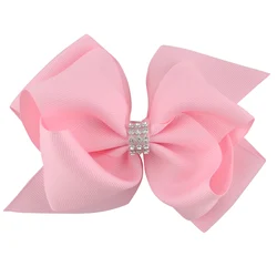 20 Farbe 6 Zoll Mädchen Luxus Strass Bowknot Haars pangen Kinder Gros grain Band Haars chleife Haarnadeln Kopf bedeckung Haarschmuck