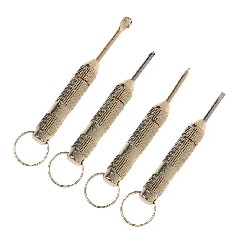 4 in1 Mini Tragbare Goldene Opener Schraubendreher Ohr Pick Ohr Reiniger Keychain Kit