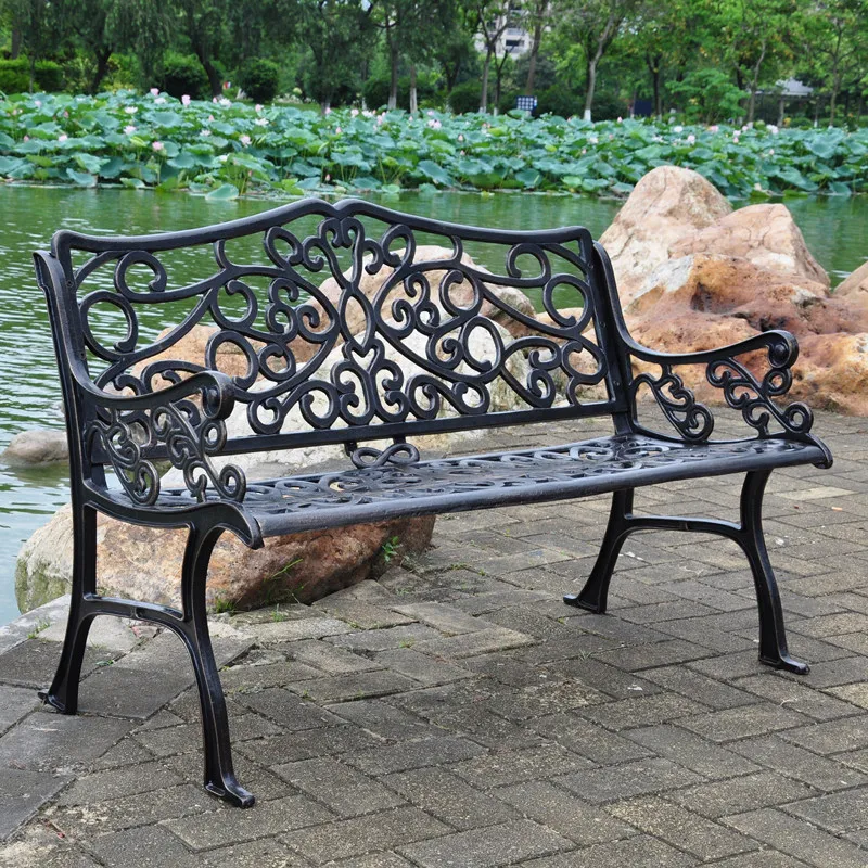 47 inch Cast aluminum Public garden long bench park chair path chair patio porch chair for outdoor backyard all weather on sale