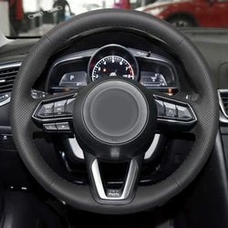 Hand-stitched Steering Wheel Cover Black Leather Car Steering Wheel Cover For Mazda CX-3 CX3 CX-5 CX5 2017 2018