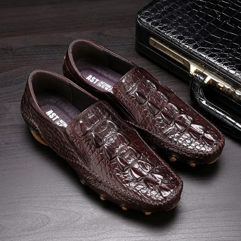 Brand Genuine Leather Alligator Men\'s SLIP-ON Octopus Driving Loafers Businessman Crocodile Print Moccasins Casual Shoes