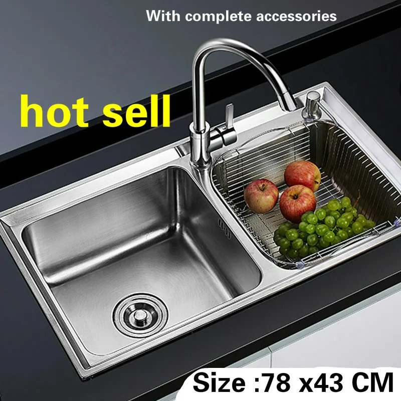 

Free shipping Hot sell kitchen sink food grade 304 stainless steel 0.8 mm thick ordinary double trough 78 x43 CM