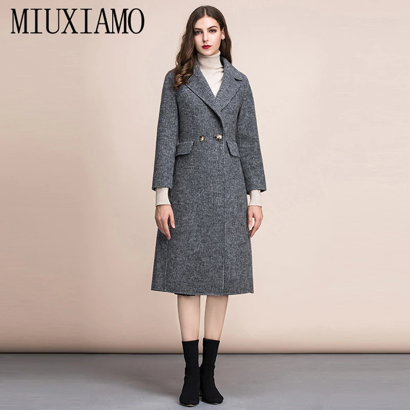 MIUXIMAO 2022 Fall Winter Coat 100% Pure Wool Single Breasted Gray Over Coat Women Long Coat vestidos with Pockets