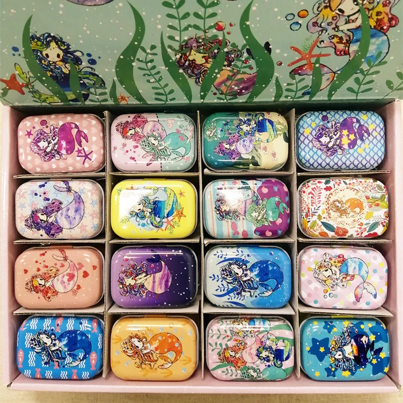 32pcs/box Mixed Mermaid Printing Mini Pill Case Collectables mini Box Diy storage box Iron lipstick case small tin box