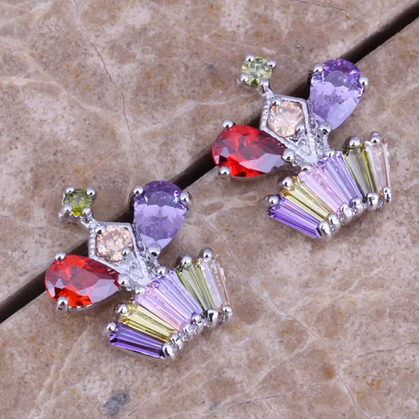 Multicolor Silver Plated Fashion Stud Imperial Crown Earrings N1121