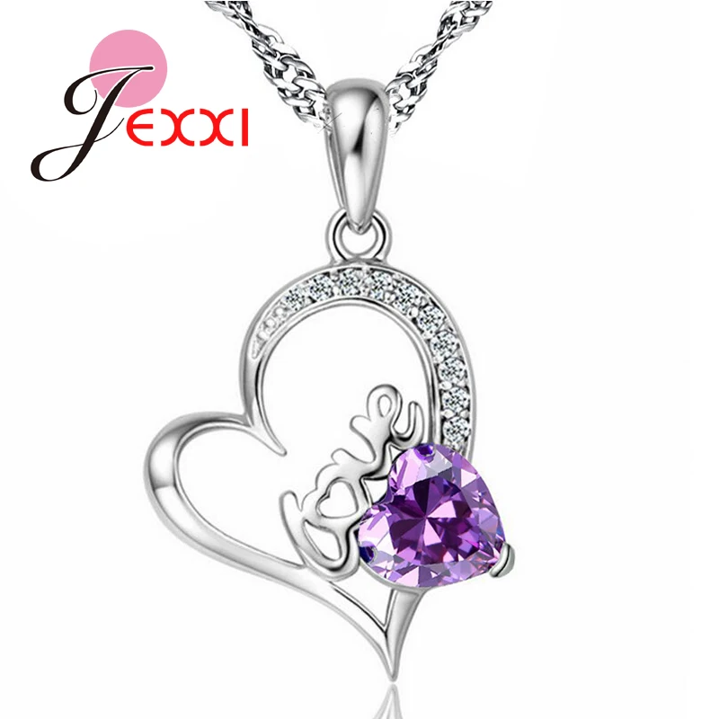 Großhandel Schmuck Halskette 925 Sterling Silber Liebe Brief Herz Zirkonia Anhänger Schmuck Halsketten Zwei Farben