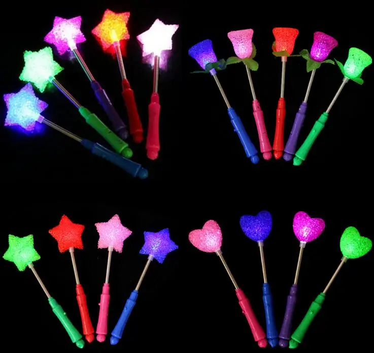 LED Flashing Light up Sticks Glowing Rose Heart Magic Wands Party Night Activities Concert Carnivals Props Birthday Favor SN107