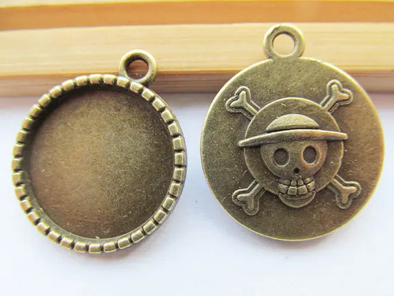 15pcs Antique Silver tone/Antique Bronze Skull Pendant Charm/Finding,18mm Cabochon Base Setting Tray Bezel,DIY Accessory