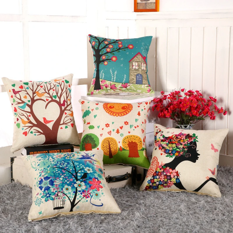 

45*45cm LOVE Happy tree printed linen pillow covers Romantic pillow case Home bedding hotel Decorative pillow cover