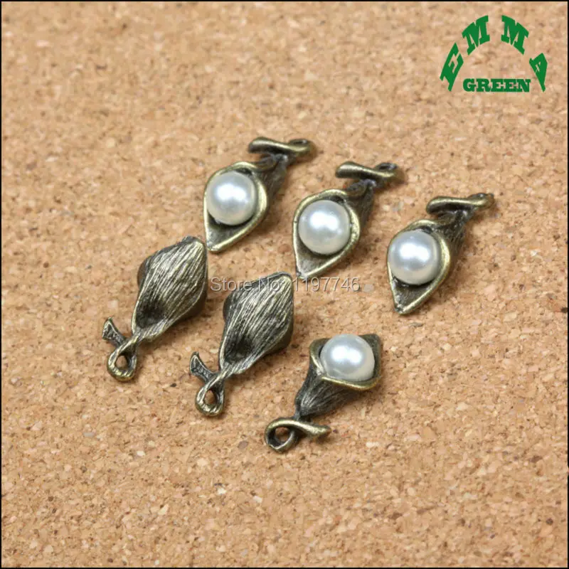 Fashion Vintage Bronze Tone 3D Pearl Lily Flower Charms Antique Zinc Alloy Jewelry Pendant Fit DIY Necklace Bracelets 2019 10pcs