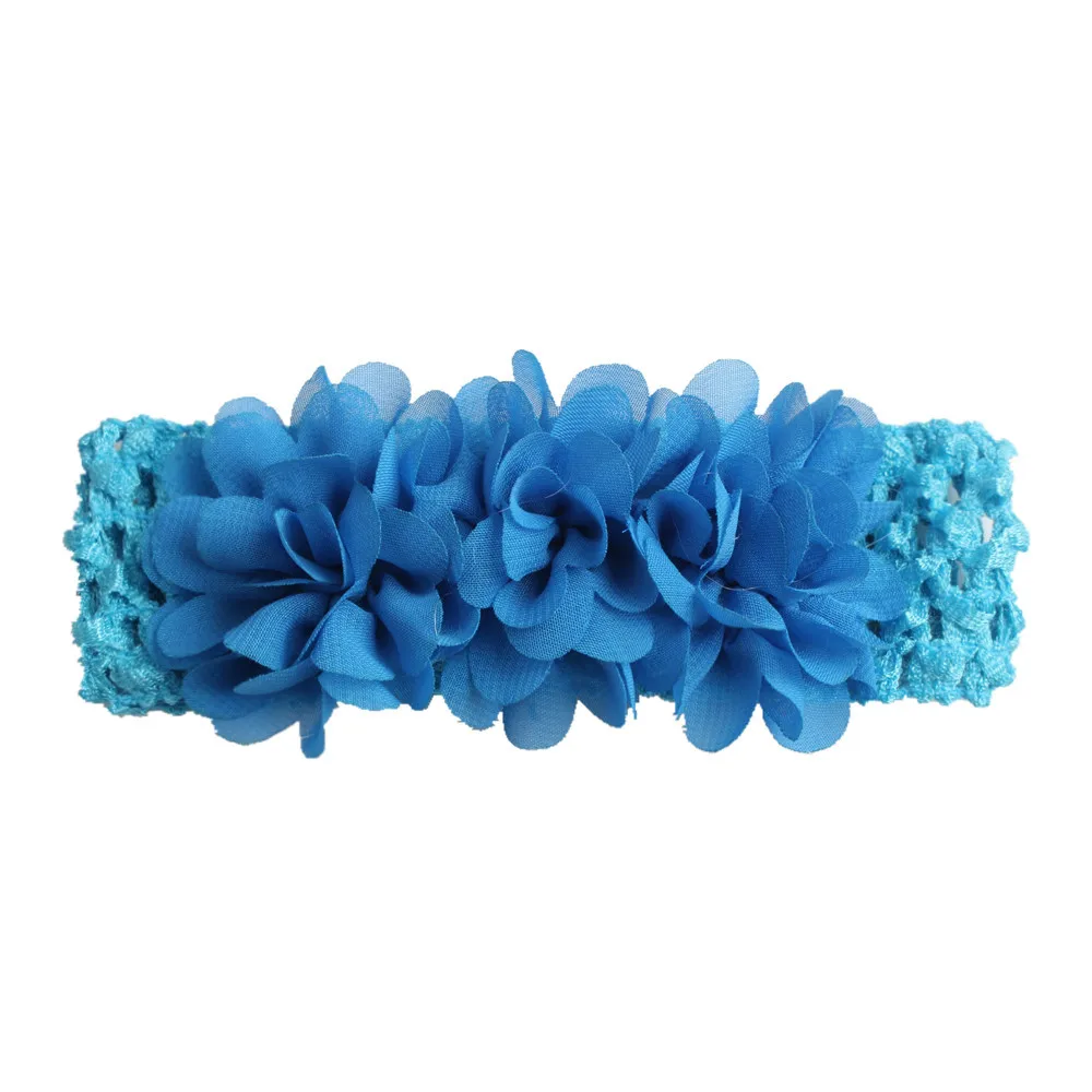 

10pcs Newborn Three chiffon Flowers Headband Knitted Cotton Baby Girls elastic hair bands girl turban Headbands bandeau bebe