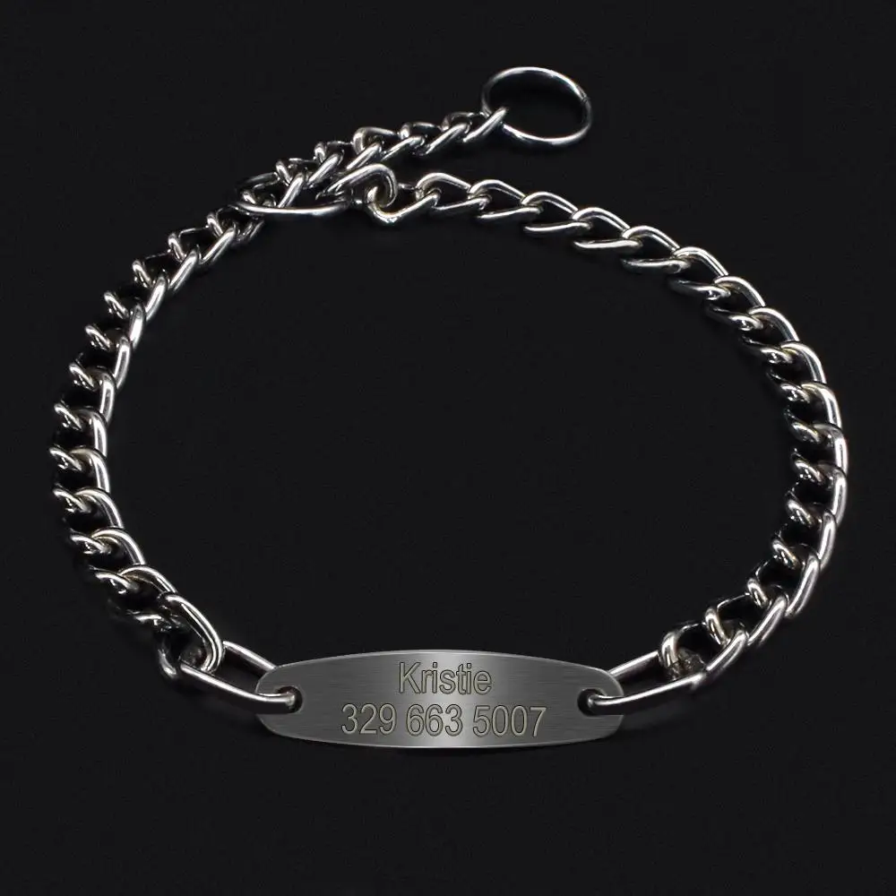 Personalisierte Haustier-Hundekette, Choke-Halsband, Haustier-Training, gravierte ID-Slip-Halsbänder, Halsband für mittelgroße und große Hunde, Pitbull, Mops, Bulldogge – Detail 8