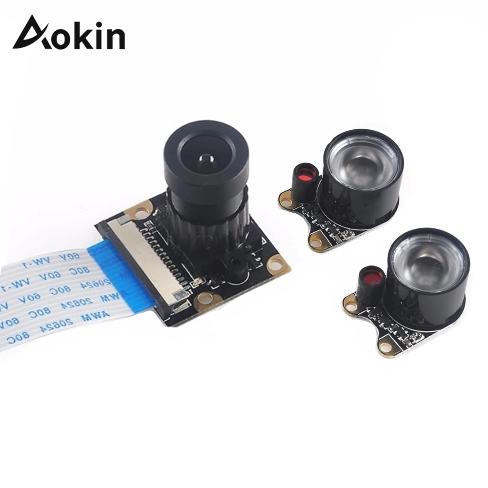 

5MP Camera For Raspberry Pi Focal Adjustable Night Camera With 2 IR light + FCC Cables For Raspberry Pi 3 B+ Model B+ / 3 / 2